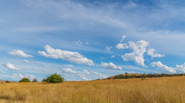 Öğleden sonra, güzel mavi gökyüzü ve Avustralya, NSW 'nin orta batısındaki Blayney' nin dış mahallelerinde bulutlarla kaplı..