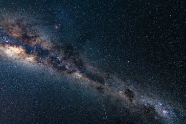 Samanyolu 'nun gece gökyüzü Blayney, Central West, NSW, Avustralya üzerinde şafak öncesi saatlerde yıldızlarla doluydu..