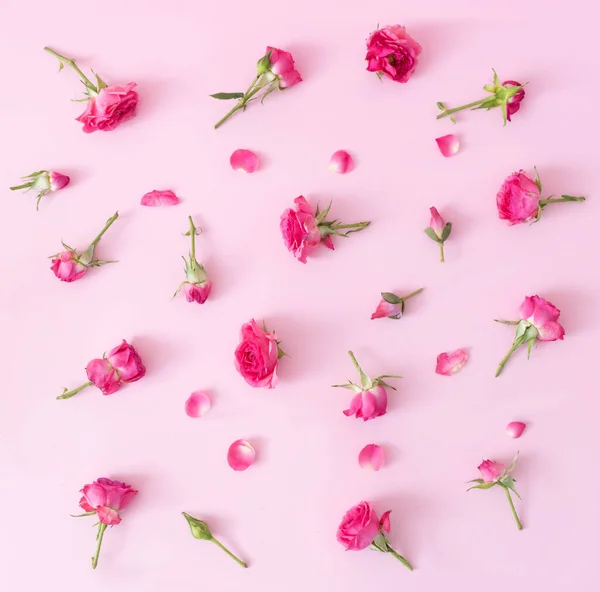 Seamsless Pattern Made Pink Roses Petals Pastel Pink Background Wallpaper — Stock Photo, Image