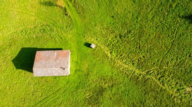 İtalya 'nın Modena kenti yakınlarındaki Appennini dağlarında güneşli bir sonbahar gününde renkli ahşap ve çayır manzarası.