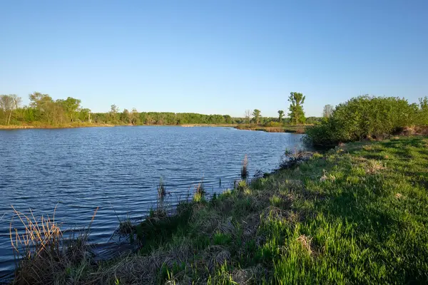 Bahar sabahı göl kenarında.