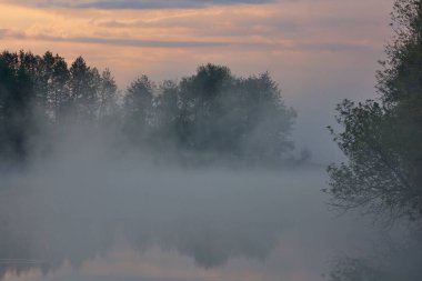Mayıs 'ta gölde sisli bir şafak.