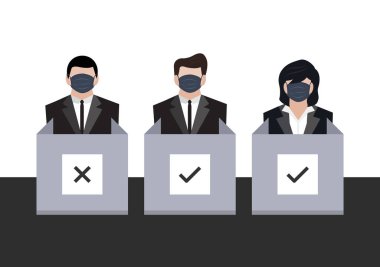 voter team with face mask at polling station vector ep33