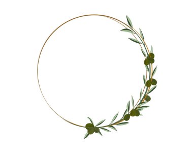 Beyaz arkaplanda çiçek çerçevesi olarak yeşil zeytin