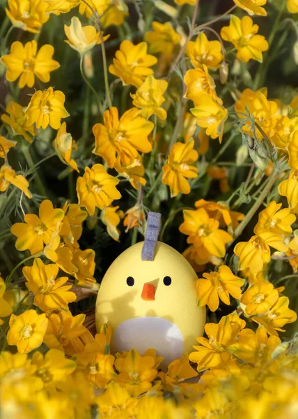 Mutlu Paskalya Tebrik Kartları Dikey Paskalya Arkaplanı Baharın Sarı Çiçeklerine — Stok fotoğraf