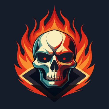 Flames envelop human skull, skull depicts anger, vector illustration