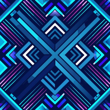 Parlak geometrik desen, mavi ve morun değişik tonlarında kalın çizgiler ve oklar sergiliyor, sanatsal dekorasyon için mükemmel büyüleyici bir simetrik tasarım yaratıyor..