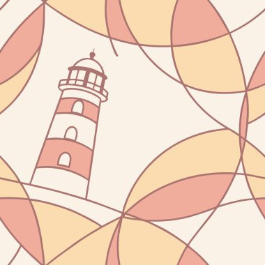 Yumuşak, pastel renkli geometrik şekiller arasında duran bir deniz feneri sakin bir kıyı atmosferini çağrıştırıyor. Bu tasarım deniz kenarındaki sükunetin ve güzelliğin özünü yansıtır..