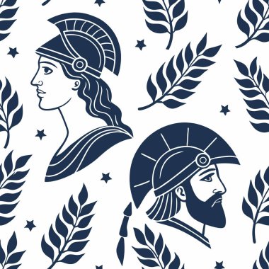 Bu tasarım, stilize edilmiş yapraklar ve yıldızlarla çevrili antik savaşçıların profillerini sergiliyor, klasik tarih ve sanatçılık duygusunu çağrıştırıyor..