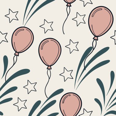 Pastel balonların ve yıldızların ışık arka planına dağıldığı eğlenceli bir tasarım. Bu şablon parti davetleri veya olay dekorasyonları için mükemmeldir, neşeli bir dokunuş ekler.