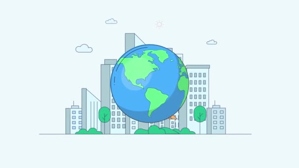 都市と地球のラインアートのコンセプトデザインアニメーション — ストック動画