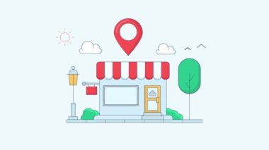 Dükkan ve iğne işaretleri sanat konsepti tasarım animasyonu.