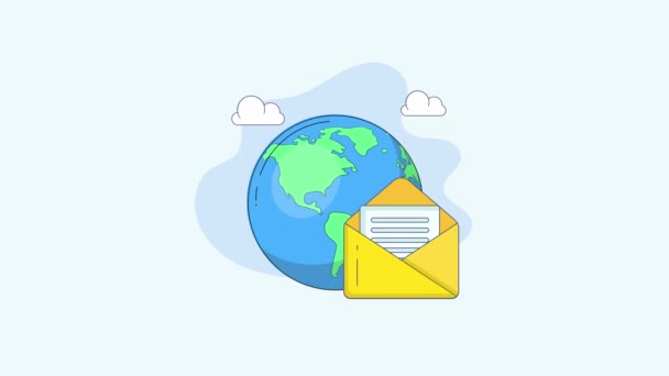 Email Globe Earth Line Design Design Animace — Stock video