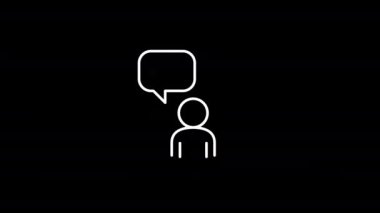 İnsan ve sohbet simgesi canlandırması.Siyah arkaplanda beyaz simge.