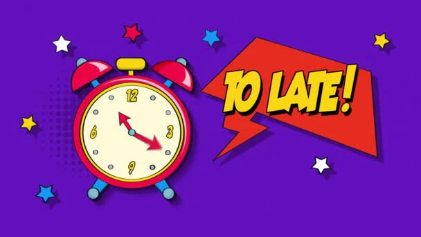 Late Alarm Clock Pop Art Style Animation — Stock Video