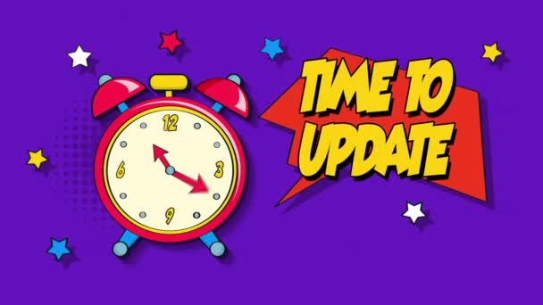 Hora Actualizar Reloj Despertador Pop Art Estilo Animación — Vídeos de Stock