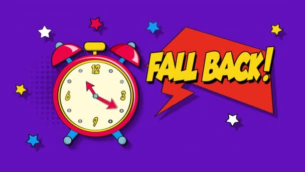 Fall Back Animation Pop Art Stil Des Weckers — Stockvideo