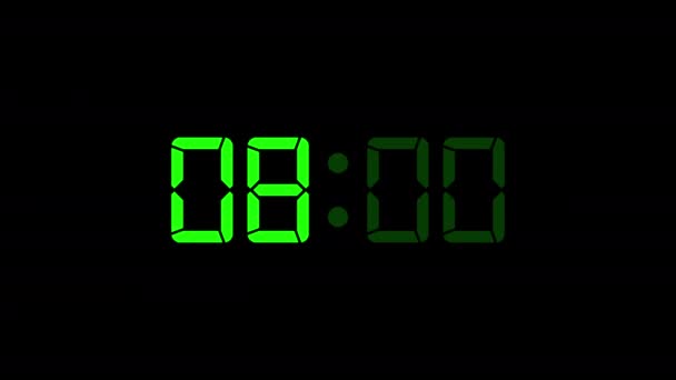 Digital Clock Timer Animation Green Digital Text Animation Black Background — Stock Video