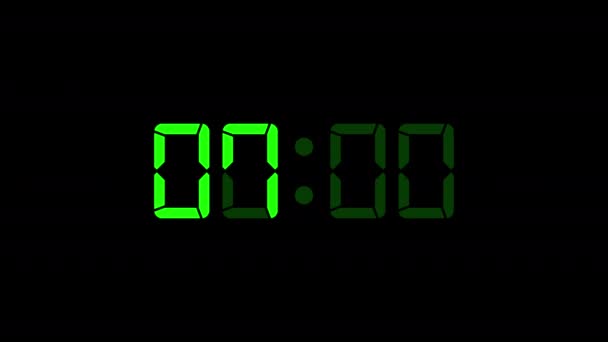 数码时钟定时器动画 黑色背景的绿色数码文字动画 — 图库视频影像