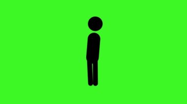 Simge Adam yürüyen animasyon. 2D figürlü çizgi film animasyonları. Yeşil Şeffaf Arkaplan. Krom anahtar. Üzücü yürüyüş.