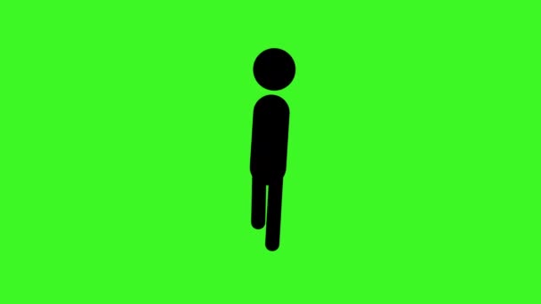 アイコン男歩くアニメーション 2Dフィギュア漫画アニメーション 緑の透明背景 Chromaキー — ストック動画