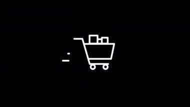 Alışveriş arabası animasyonu. Siyah arkaplanda beyaz simge. luma mat