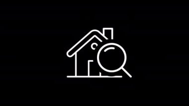 Ev Arama simgesi animasyonu. Siyah arkaplanda beyaz simge. luma mat