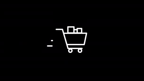 ショッピングカートのアイコンアニメーション 黒の背景に白のアイコン — ストック動画