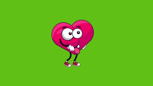 Καρδιά Cartoon Character Περπάτημα Animation Video Motion Γραφικά Στην Πράσινη — Αρχείο Βίντεο