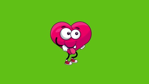 Heart Cartoon Character Walking Animation Video Motion Graphics Green Screen — Stock Video