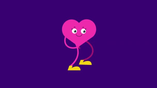 Schattig Hart Karakter Wandelen Animatie Gelukkige Valentijnsdag — Stockvideo
