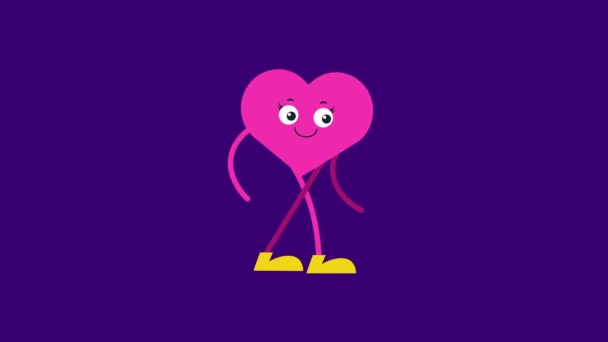 Sevimli Kalp Karakteri Yürüme Animasyonu Sevgililer Günün Kutlu Olsun — Stok video