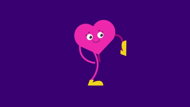 Carino Cuore Personaggio Camminare Animation Happy San Valentino — Video Stock