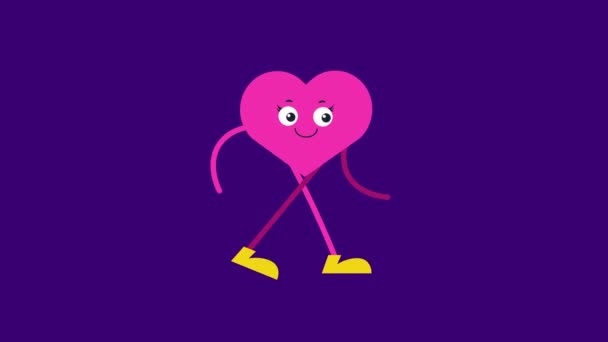 Sevimli Kalp Karakteri Yürüme Animasyonu Sevgililer Günün Kutlu Olsun — Stok video