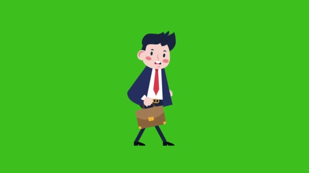 Roztomilý Podnikatel Charakter Chůze Animace Sad Chůze — Stock video