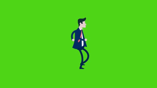 Businessman Character Walking Animation Robot Walk Green Прозрачный Фон — стоковое видео