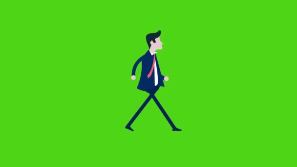 商人人物形象令人毛骨悚然 愤怒的步行 绿色透明背景 — 图库视频影像