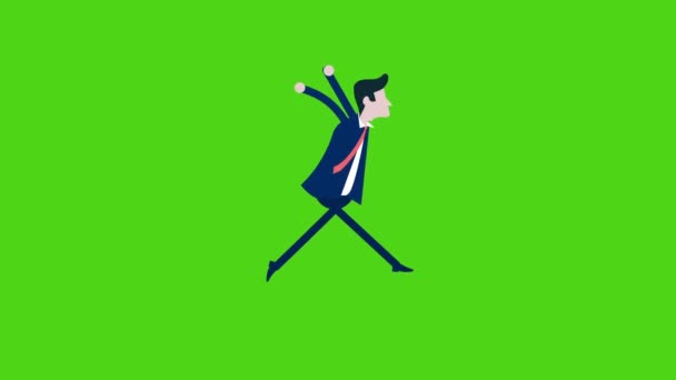 Geschäftsmann Charakter Läuft Animation Green Transparent Background Chroma Schlüssel — Stockvideo