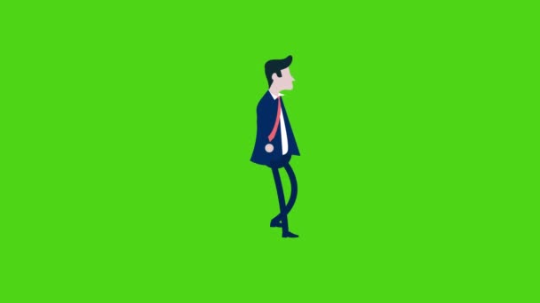 Personaggio Uomo Affari Camminare Animation Robot Walk Green Sfondo Trasparente — Video Stock