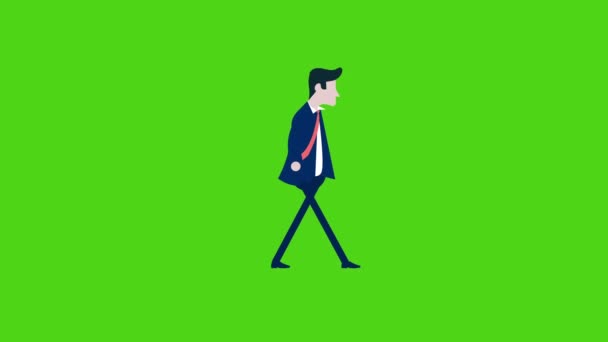 Geschäftsmann Charakter Fuß Animation Robot Walk Green Transparent Background Chroma — Stockvideo