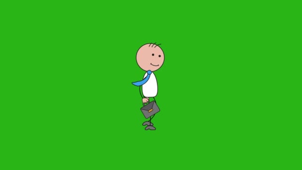Stickman Adamı Yürüme Animasyonu Çizimi Çizgi Film Animasyonu Yeşil Şeffaf — Stok video