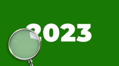 2023 Metin Büyüteç Hareketi animasyon konsepti 4K hareket animasyonu altında. Yeşil ekran. Krom anahtar.