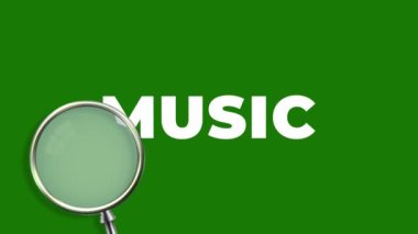 müzik metni Büyüteç hareketi animasyon konsepti 4K hareket animasyonu altında. Yeşil ekran. Krom anahtar.