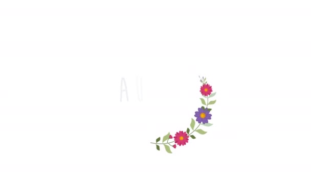 オードリーガールズ名映画アニメコンセプト 花の花輪を持つ女性名 — ストック動画