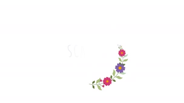スカーレットの女の子の名前の映画アニメーションのコンセプト 花の花輪と女性の名前 — ストック動画