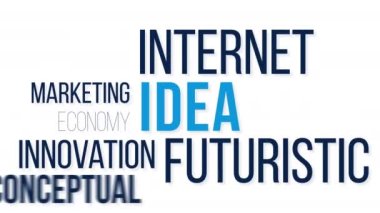 Fikir Kelime Animasyon Konsepti. Kinetik Typography animasyonu. Kolaj hologramla ilgili kelimelerden oluşur..