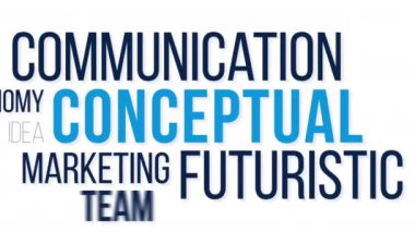 kavramsal kelime bulut animasyonu konsepti. Kinetik Typography animasyonu. Kolaj hologramla ilgili kelimelerden oluşur..