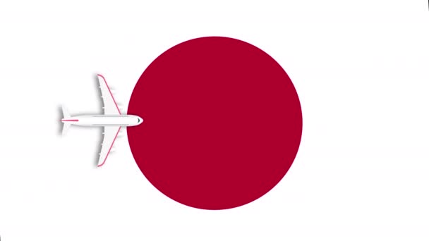 Avión Animado Volando Sobre Bandera Japón Animación Movimiento — Vídeo de stock