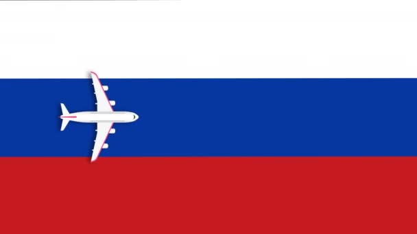 Avión Animado Volando Sobre Bandera Rusia Animación Movimiento — Vídeo de stock