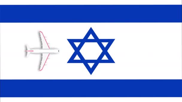 Avión Animado Volando Sobre Bandera Israel Animación Movimiento — Vídeo de stock